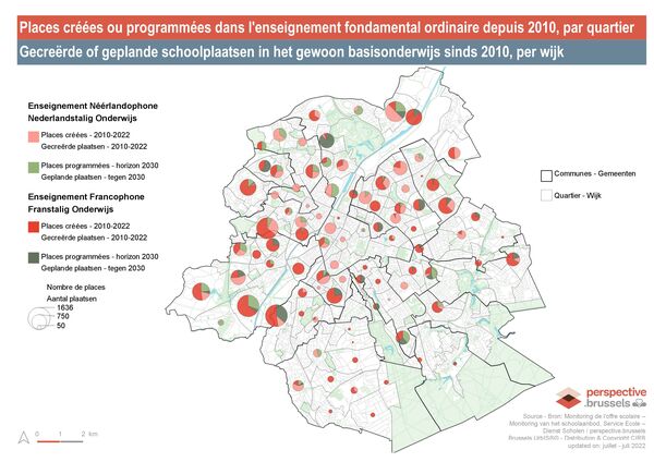 Places créées ou programmées dans l'enseignement fondamental ordinaire à l'horizon 2030