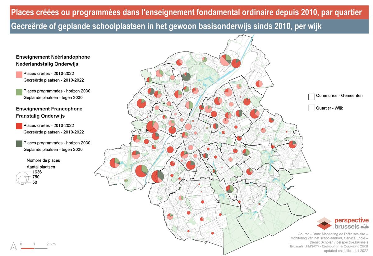 Places créées ou programmées dans l'enseignement fondamental ordinaire à l'horizon 2030