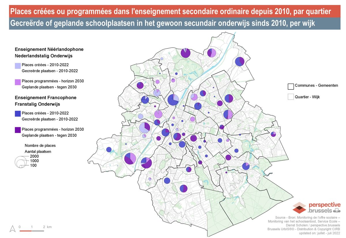 Places créées ou programmées dans l'enseignement secondaire ordinaire à l'horizon 2030